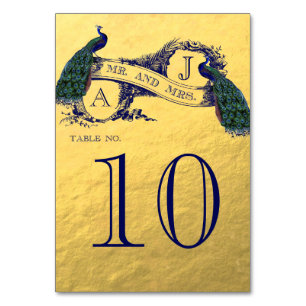 Gold Peacock Wedding Table Number