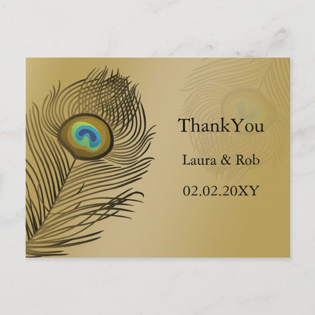 gold peacock wedding Thank You Postcard (Front)