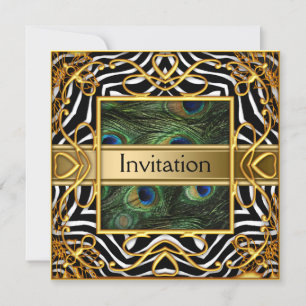 Gold Peacock Zebra Invitation Any Party