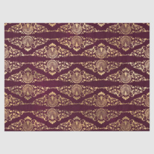 Gold Peacocks and Filigree on Burgundy Decoupage Tissue Paper