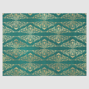 Gold Peacocks and Filigree on Green Decoupage Tissue Paper