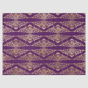Gold Peacocks and Filigree on Purple Decoupage Tissue Paper