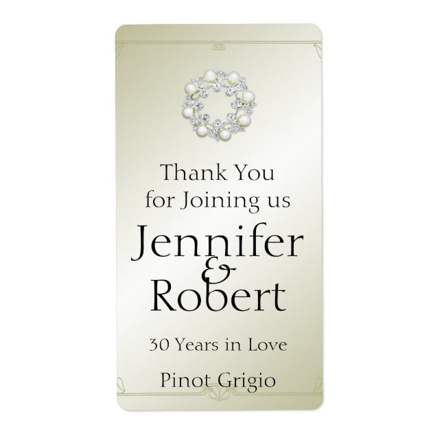 Gold Pearl 30th Anniversary Wine Label (Front)