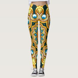 Gold Pearl Decorative Frame Illustration Leggings