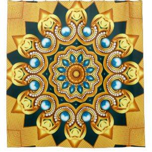 Gold Pearl Decorative Frame Illustration Shower Curtain