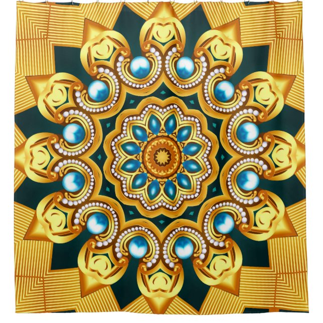 Gold Pearl Decorative Frame Illustration Shower Curtain (Front)