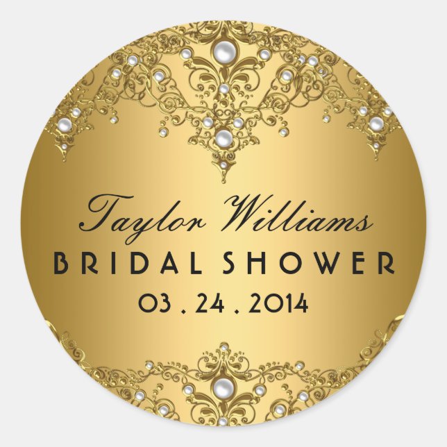 Gold Pearl Vintage Glamour Bridal Shower Sticker (Front)