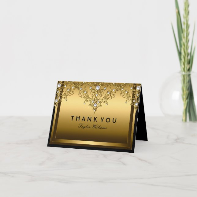 Gold Pearl Vintage Glamour Thank You Card (Front)
