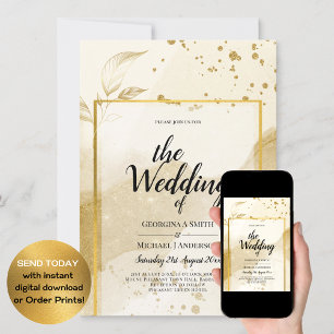 Gold Pearl WEDDING Alcohol INK Abstract LeahG Invitation