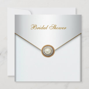 Gold Pearl White Bridal Shower Invitation