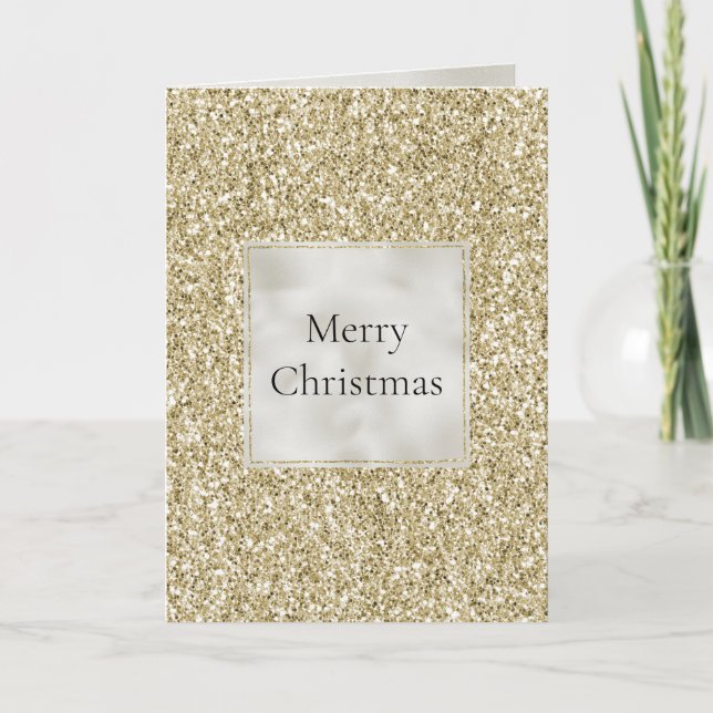 Gold Pearl White Glitzy Glitter Christmas Card (Front)
