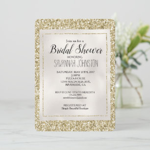 Gold Pearl White Glitzy Glitter Invitation