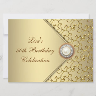 Gold Pearl Womans 50th Birthday Party Invitation