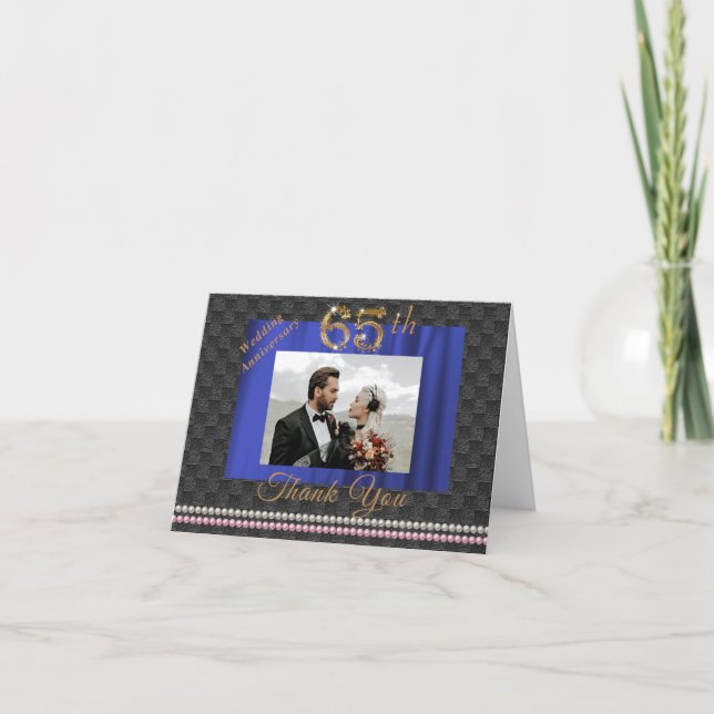 Gold & Pearls 65th Wedding Anniversary Thank You Card (Front)