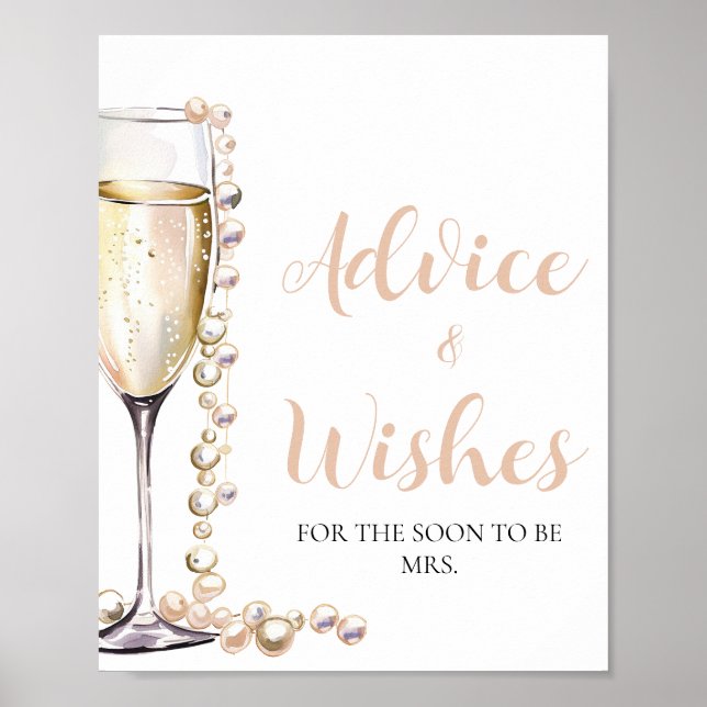 Gold Pearls and Prosecco Advice and Wishes Sign   (Front)