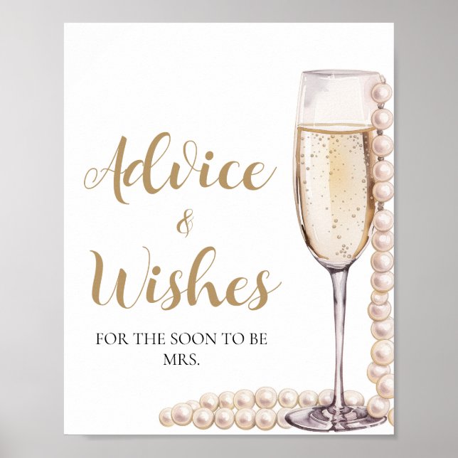 Gold Pearls and Prosecco Advice and Wishes Sign   (Front)