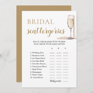Gold Pearls and Prosecco Bridal Scattegories Game Invitation