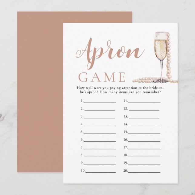 Gold Pearls and Prosecco Bridal Shower Apron Game Invitation (Front/Back)