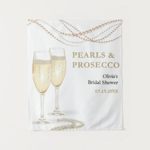 Gold Pearls and Prosecco Bridal Shower Backdrop Tapestry