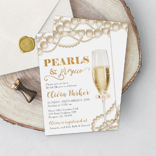 Gold Pearls and Prosecco Bridal Shower Invitation