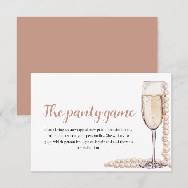 Gold Pearls and Prosecco Bridal Shower Panty Game  Enclosure Card (Front/Back)