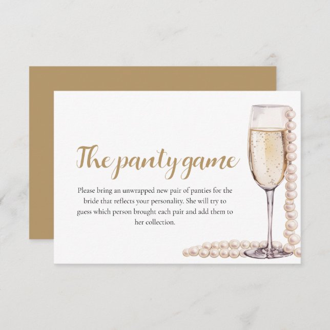 Gold Pearls and Prosecco Bridal Shower Panty Game  Invitation (Front/Back)