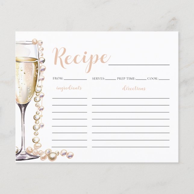 Gold Pearls and Prosecco Bridal Shower Recipe Card (Front)