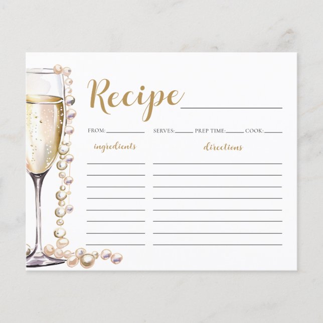 Gold Pearls and Prosecco Bridal Shower Recipe Card (Front)