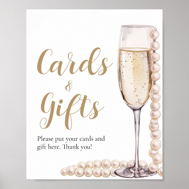 Gold Pearls and Prosecco Champagne Cards And Gifts Poster (Front)