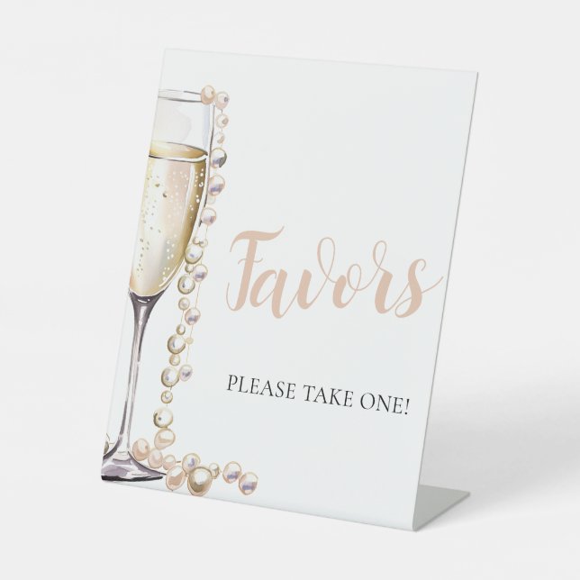 Gold Pearls and Prosecco Champagne Favours Sign (Front)