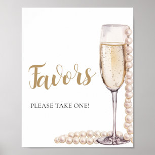 Gold Pearls and Prosecco Champagne Favours Sign