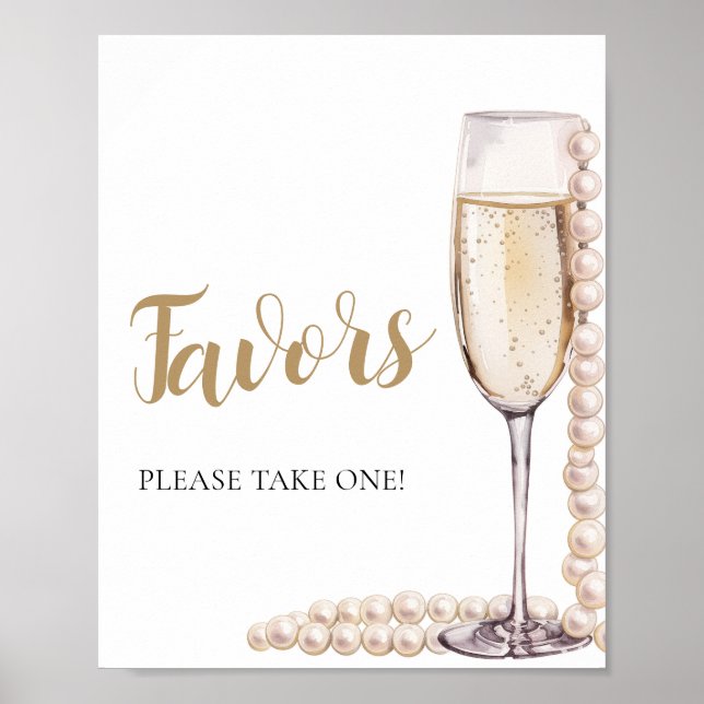 Gold Pearls and Prosecco Champagne Favours Sign (Front)