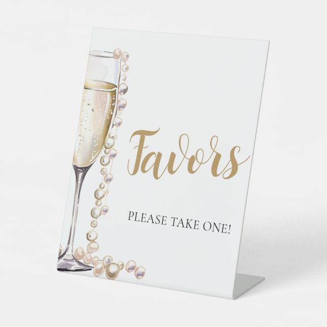 Gold Pearls and Prosecco Champagne Favours Sign (Front)