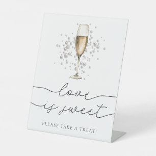 Gold Pearls and Prosecco Champagne Love is Sweet Pedestal Sign