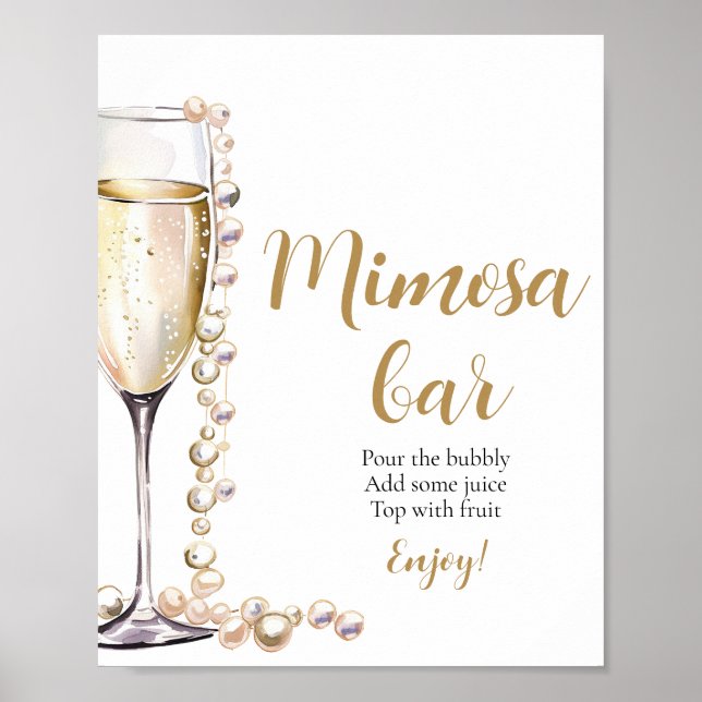 Gold Pearls and Prosecco Champagne Mimosa Bar Sign (Front)