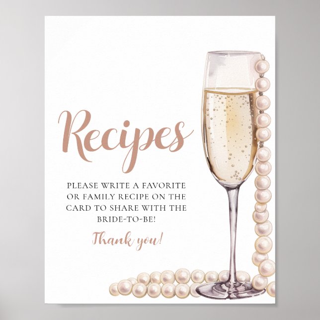 Gold Pearls and Prosecco Champagne Recipes Sign (Front)