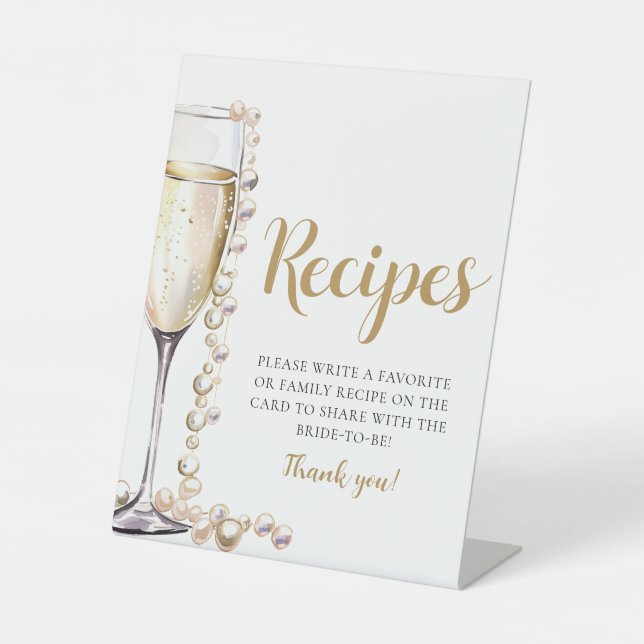 Gold Pearls and Prosecco Champagne Recipes Sign (Front)