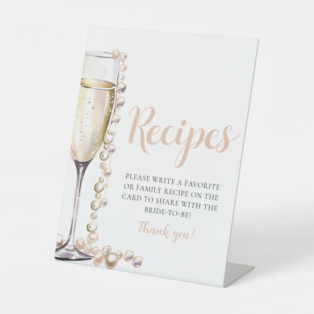 Gold Pearls and Prosecco Champagne Recipes Sign (Front)