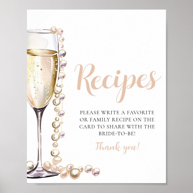 Gold Pearls and Prosecco Champagne Recipes Sign (Front)