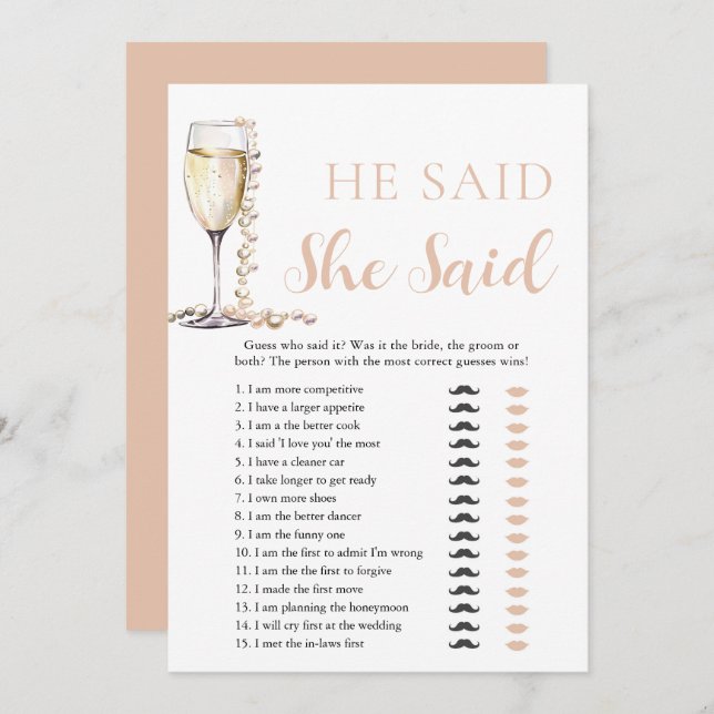 Gold Pearls and Prosecco He Said, She Said Game Invitation (Front/Back)
