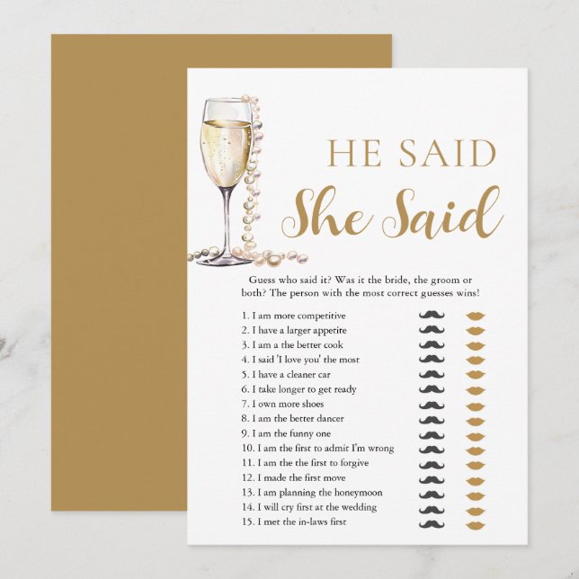 Gold Pearls and Prosecco He Said, She Said Game Invitation (Front/Back)