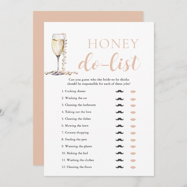 Gold Pearls and Prosecco Honey Do List Bridal Game Invitation (Front/Back)