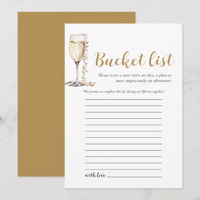 Gold Pearls and Prosecco Wedding Bucket List Game Invitation (Front/Back)