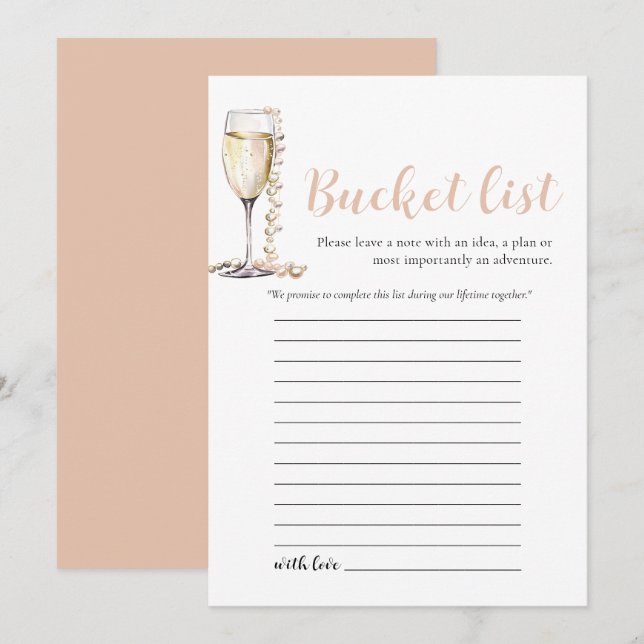 Gold Pearls and Prosecco Wedding Bucket List Game Invitation (Front/Back)