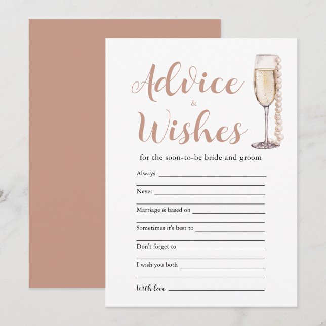 Gold Pearls & Prosecco Advice and Wishes Game Card (Front/Back)