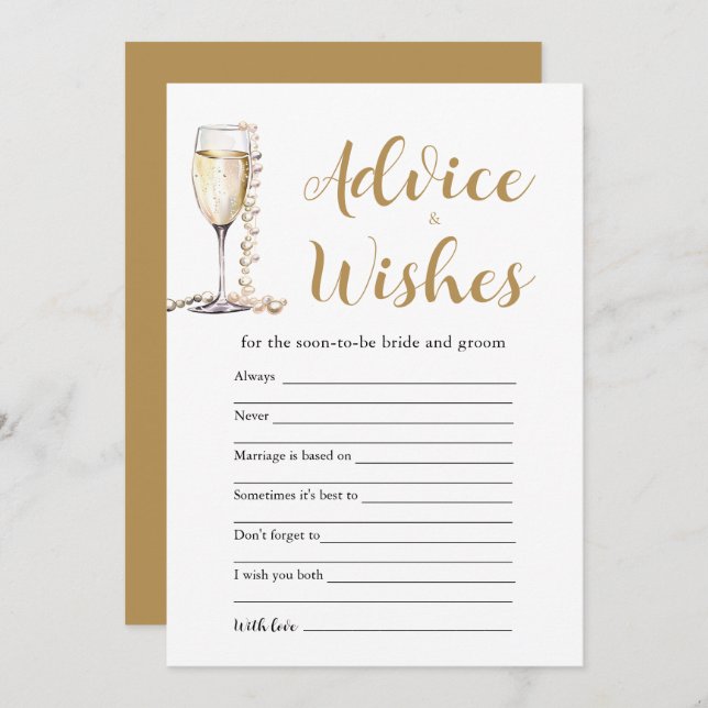 Gold Pearls & Prosecco Advice and Wishes Game Card (Front/Back)
