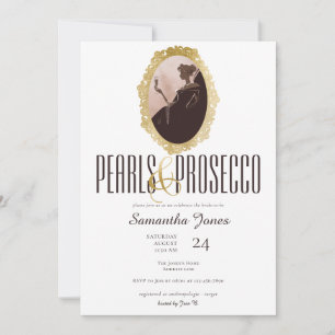 Gold Pearls & Prosecco Brunch Bubbly Bridal Shower Invitation