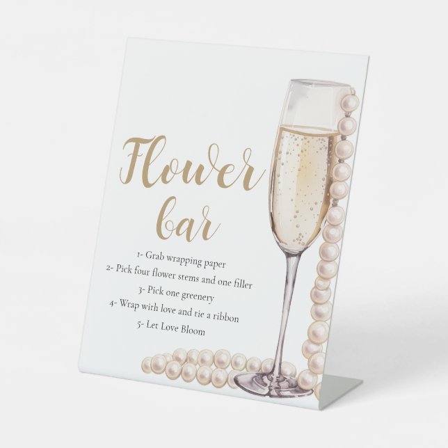 Gold Pearls & Prosecco Champagne Flower Bar Sign (Front)