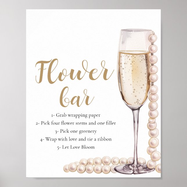 Gold Pearls & Prosecco Champagne Flower Bar Sign (Front)