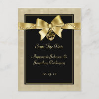 Gold Pearls Ribbon on Black Save The Date